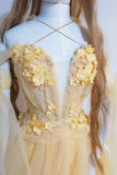 Yellow sweetheart tulle lace long prom dress yellow formal dress HZ1023