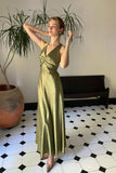 Simple A Line Halter Purple Satin Open Back Prom Dress Evening Dress HZ1023