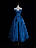 Elegant A Line Strapless Blue Tulle Long Prom Dress Graduation Prom Dress HZ1023