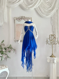 Vintage Blue A Line Sweetheart Neck Rhinestone Ruffle Chiffon Homecoming Dress Outfits HZ1023