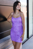 Cute Lavender Short Lace Homecoming Dress HZ1023