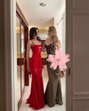 Sexy Mermaid Spaghetti Strap Flower Tulle Party Dress Evening Dress HZ1023