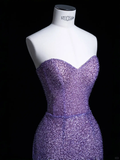 Sexy Mermaid Sweetheart Neck Purple Sequin Party Dress Evening Dress HZ1023