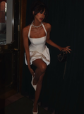 Cute A Line Halter White Satin Short Homecoming Dress Birthday Dress HZ1023