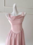 Gentle Pink A Line Straps Pleated Satin Homecoming Dress HZ1023