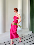 Hot Pink Sheath Spaghetti Strap Satin Prom Dress Evening Dress Open Back HZ1023