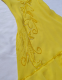 Cute Sheath Spaghetti Strap Beaded Yellow Ruffle Chiffon Prom Dress Graduation Prom Dress HZ1023