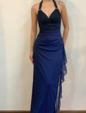Halter Ombre Navy Blue Long Chiffon Prom Dress HZ1023