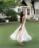 Elegant A Line Spaghetti Strap Print Floral Satin Long Party Dress Wedding Guest Dress HZ1023