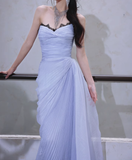 Elegant A Line Sweetheart Neck Black Lace Purple Chiffon Long Evening Dress Gown Dress HZ1023