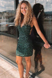 tight dark green sequins mini homecoming dress party dress HZ1023