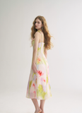 Dreamy A Line V Neck Print Floral Chiffon Summer Dress Party Dress Outfits HZ1023