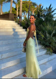 Simple Sheath One Shoulder Yellow Satin Open Back Long Prom Dress Graduation Prom Dress HZ1023