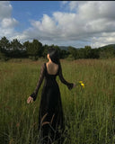 Black Lace Sexy A Line Long Sleeve Evening Dress Prom Dresses Formal Gown HZ1023