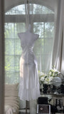 White Mermaid Spaghetti Strap Beaded Satin Chiffon Short Homecoming Dress Wedding Guest Dress HZ1023