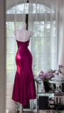 Elegant Mermaid Spaghetti Strap Pleated Satin Prom Dress Date Dress Wedding Guest Dress HZ1023