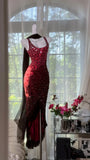 Exquisite Mermaid Straps Beaded Burgundy Chiffon Prom Dress Wedding Guest Dress HZ1023