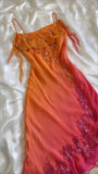 Unique Sheath Spaghetti Strap Beaded Pink Orange Ombre Chiffon Party Dress HZ1023