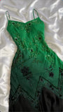 Green Black A Line Spaghetti Strap Beaded Chiffon Prom Dress Evening Dress HZ1023