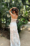 White Sheath Sweetheart Neck Lace Two Piece Evening Dress Outfit with Slit HZ1023