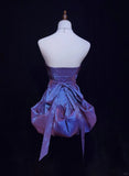 Vintage A Line Strapless Flower Purple Satin Mini Homecoming Dress Cocktail Dress HZ1023
