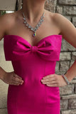 Hot Pink Mermaid Strapless Bow Satin Long Prom Dress Evening Dress HZ1023