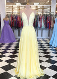 Yellow A line chiffon sequins long prom dress, evening dress HZ1023