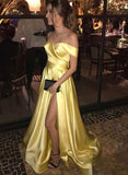 Yellow satin long prom dress, simple yellow evening dress HZ1023