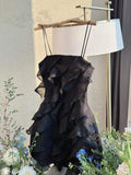 Black A Line Spaghetti Strap Layered Chiffon Short Homecoming Dress Cocktail Dress HZ1023