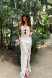 White Sheath Sweetheart Neck Lace Two Piece Evening Dress Outfit with Slit HZ1023