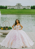 Princess Pink Ball Gown Off the Shoulder Appliques Tulle 16th Birthday Dress Prom Dress HZ1023