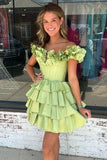 A Line Off-the-shoulder Corset Ruffle Tiered Homecoming Dress HZ1023