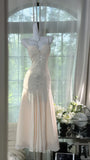 Ivory Mermaid Spaghetti Straps Rhinestone Chiffon Prom Dress Formal Dress Party Dress HZ1023