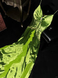 Fresh Green A Line Spaghetti Strap Chiffon Ruffle Satin Long Prom Dress Formal Gown HZ1023