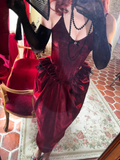 Burgundy Sheath Spaghetti Strap Velvet Tea Length Prom Dress Evening Dress HZ1023