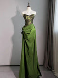 A Line Sweetheart Neck Embroidery Satin Long Prom Dress Evening Dress HZ1023