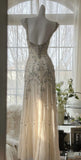Ivory A Line Straps Beaded Chiffon Long Prom Dress Graduation Prom Dress HZ1023