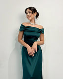 Pretty Brown Mermaid Off the Shoulder Satin Prom Dress Evening Dress Date Dress HZ1023