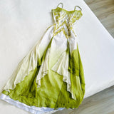 Charming A Line Spaghetti Straps Appliques Ombre Green Chiffon Long Evening Dress Party Dress HZ1023