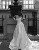 Elegant Ball Gown Strapless White Satin Wedding Dress HZ1023