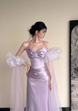 Romantic Purple Mermaid Bow Satin Tulle Long Prom Dress Formal Dress HZ1023