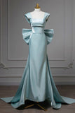 Elegant Mermaid Bow Satin Long Evening Dress Prom Dress HZ1023
