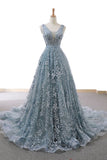 Gorgeous A-line Grey Lace Appliques Long Prom Gown HZ1023