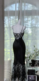 Sexy Black Mermaid Spaghetti Strap Beaded Lace Chiffon Evening Dress Party Dress HZ1023