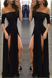 1297,Charming Evening Dress Black Prom Dresses with Slit Chiffon Prom HZ1023