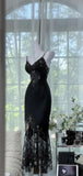 Sexy Black Mermaid Spaghetti Strap Beaded Lace Chiffon Evening Dress Party Dress HZ1023