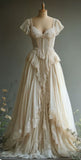 Vintage Ivory A Line Straps Lace Chiffon Prom Dress Evening Dress HZ1023