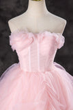Gorgeous Strapless Pink Tulle Long Prom Dresses Evening Dresses HZ1023