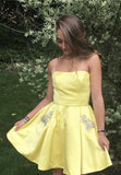 Yellow satin short prom dress homecoming dress HZ1023