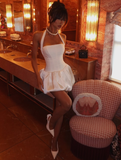 Cute A Line Halter White Satin Short Homecoming Dress Birthday Dress HZ1023